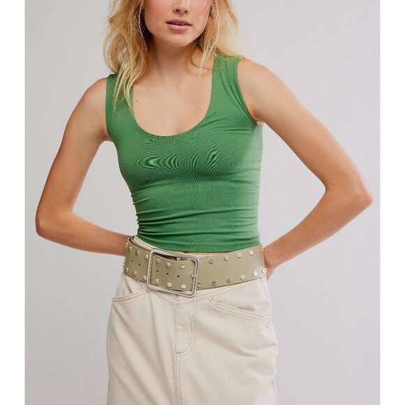 🆕 FREE PEOPLE Clean Lines Muscle Cami / Elm Green - Picture 2 of 6